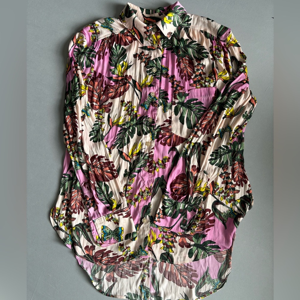 Free People Womens Long Sleeve Under The Palms Button Up Floral Resort Blouse XS - Picture 3 of 10